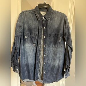 Denim distressed button up shirt